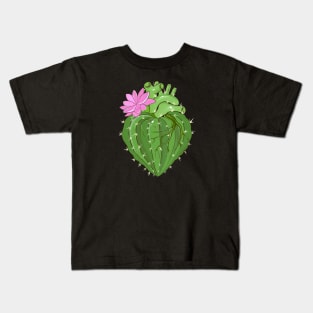 Cactus shape Heart and succulent plant flower, Prickly Heart, succulent lover, Plant lover Kids T-Shirt